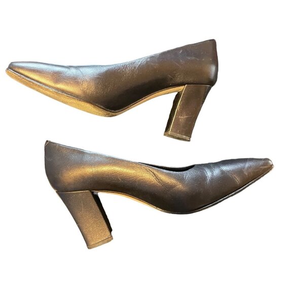 Enzo Angiolini Black Leather Heels Womens Shoes 7M Square Toe Made In Spain - Picture 3 of 9